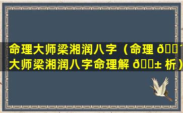 命理大师梁湘润八字（命理 🐴 大师梁湘润八字命理解 🐱 析）